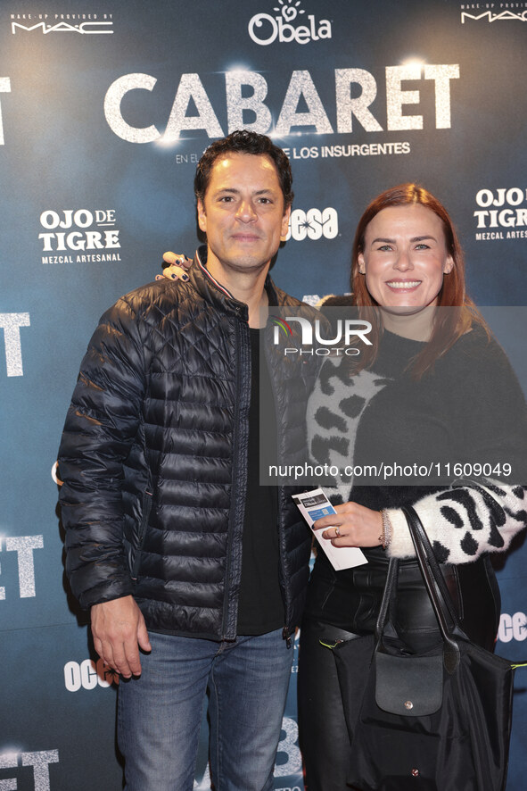 Miguel Angel Biaggio and Gloria Sierra attend the red carpet for the Cabaret the Musical premiere with Itati Cantoral's special participatio...