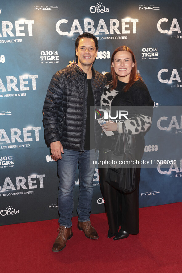 Miguel Angel Biaggio and Gloria Sierra attend the red carpet for the Cabaret the Musical premiere with Itati Cantoral's special participatio...