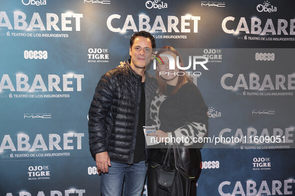 Miguel Angel Biaggio and Gloria Sierra attend the red carpet for the Cabaret the Musical premiere with Itati Cantoral's special participatio...