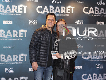 Miguel Angel Biaggio and Gloria Sierra attend the red carpet for the Cabaret the Musical premiere with Itati Cantoral's special participatio...