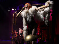 Itati Cantoral performs during her participation in the Musical Cabaret at Teatro de los Insurgentes in Mexico City, Mexico, on September 24...