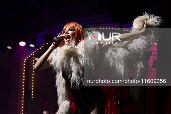 Itati Cantoral performs during her participation in the Musical Cabaret at Teatro de los Insurgentes in Mexico City, Mexico, on September 24...