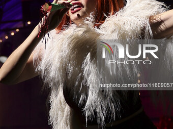 Itati Cantoral performs during her participation in the Musical Cabaret at Teatro de los Insurgentes in Mexico City, Mexico, on September 24...