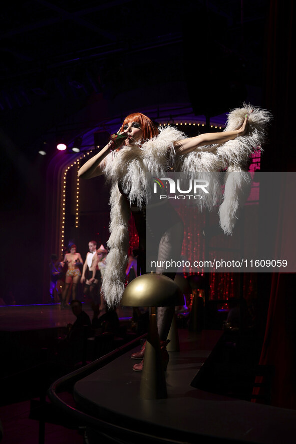 Itati Cantoral performs during her participation in the Musical Cabaret at Teatro de los Insurgentes in Mexico City, Mexico, on September 24...