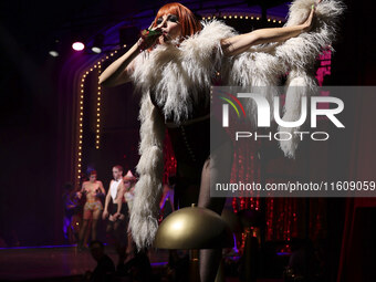 Itati Cantoral performs during her participation in the Musical Cabaret at Teatro de los Insurgentes in Mexico City, Mexico, on September 24...