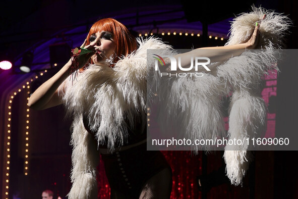 Itati Cantoral performs during her participation in the Musical Cabaret at Teatro de los Insurgentes in Mexico City, Mexico, on September 24...