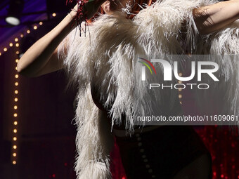 Itati Cantoral performs during her participation in the Musical Cabaret at Teatro de los Insurgentes in Mexico City, Mexico, on September 24...