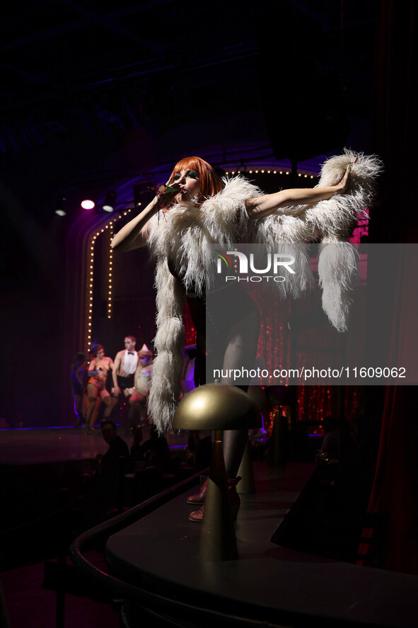 Itati Cantoral performs during her participation in the Musical Cabaret at Teatro de los Insurgentes in Mexico City, Mexico, on September 24...