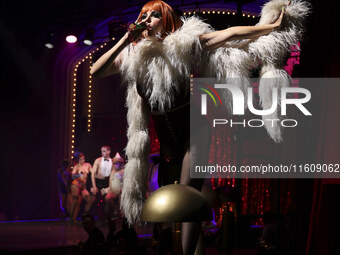 Itati Cantoral performs during her participation in the Musical Cabaret at Teatro de los Insurgentes in Mexico City, Mexico, on September 24...