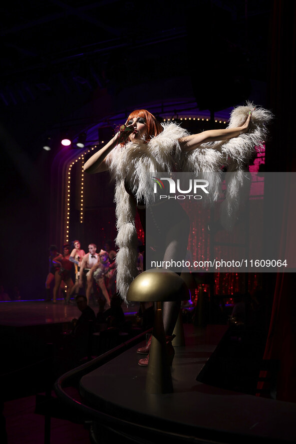 Itati Cantoral performs during her participation in the Musical Cabaret at Teatro de los Insurgentes in Mexico City, Mexico, on September 24...