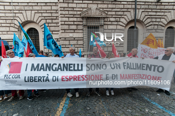 The CGIL and UIL unions, two of the main unions in the country, protest in Rome, Italy, on September 25, 2024, against a bill by the far-rig...