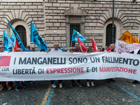 The CGIL and UIL unions, two of the main unions in the country, protest in Rome, Italy, on September 25, 2024, against a bill by the far-rig...