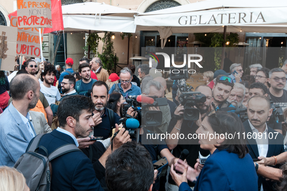 The CGIL and UIL unions, two of the main unions in the country, protest in Rome, Italy, on September 25, 2024, against a bill by the far-rig...