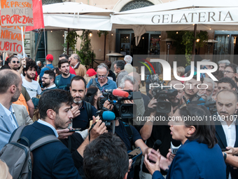 The CGIL and UIL unions, two of the main unions in the country, protest in Rome, Italy, on September 25, 2024, against a bill by the far-rig...