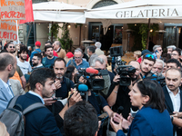 The CGIL and UIL unions, two of the main unions in the country, protest in Rome, Italy, on September 25, 2024, against a bill by the far-rig...