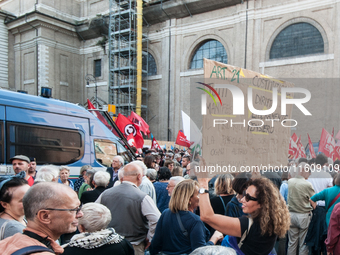 The CGIL and UIL unions, two of the main unions in the country, protest in Rome, Italy, on September 25, 2024, against a bill by the far-rig...