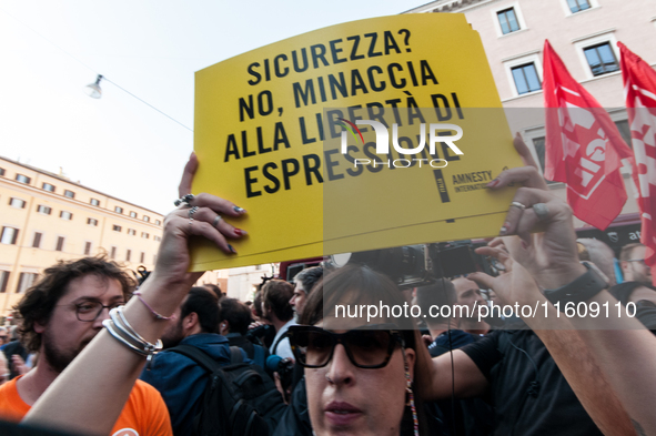 The CGIL and UIL unions, two of the main unions in the country, protest in Rome, Italy, on September 25, 2024, against a bill by the far-rig...