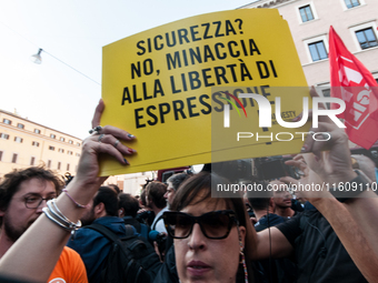 The CGIL and UIL unions, two of the main unions in the country, protest in Rome, Italy, on September 25, 2024, against a bill by the far-rig...