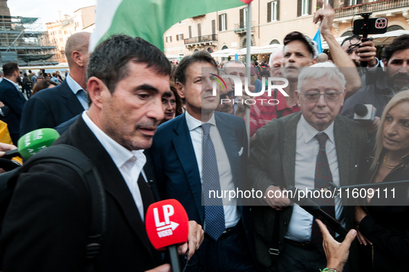 The CGIL and UIL unions, two of the main unions in the country, protest in Rome, Italy, on September 25, 2024, against a bill by the far-rig...