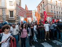 The CGIL and UIL unions, two of the main unions in the country, protest in Rome, Italy, on September 25, 2024, against a bill by the far-rig...