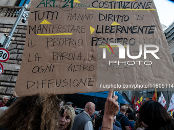 The CGIL and UIL unions, two of the main unions in the country, protest in Rome, Italy, on September 25, 2024, against a bill by the far-rig...