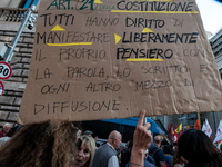 The CGIL and UIL unions, two of the main unions in the country, protest in Rome, Italy, on September 25, 2024, against a bill by the far-rig...