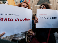 The CGIL and UIL unions, two of the main unions in the country, protest in Rome, Italy, on September 25, 2024, against a bill by the far-rig...