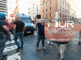 The CGIL and UIL unions, two of the main unions in the country, protest in Rome, Italy, on September 25, 2024, against a bill by the far-rig...