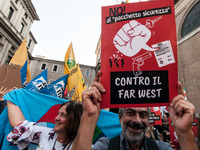 The CGIL and UIL unions, two of the main unions in the country, protest in Rome, Italy, on September 25, 2024, against a bill by the far-rig...