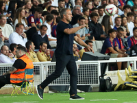 Hansi Flick coaches during the match between FC Barcelona and Getafe CF, corresponding to week 7 of LaLiga EA Sports, at the Lluis Companys...