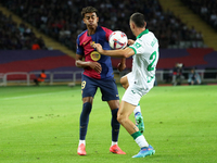 Lamine Yamal and Juan Iglesias play during the match between FC Barcelona and Getafe CF, corresponding to week 7 of LaLiga EA Sports, at the...