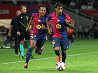 Lamine Yamal and Jules Kounde play during the match between FC Barcelona and Getafe CF, corresponding to week 7 of LaLiga EA Sports, at the...