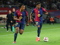 Lamine Yamal and Jules Kounde play during the match between FC Barcelona and Getafe CF, corresponding to week 7 of LaLiga EA Sports, at the...