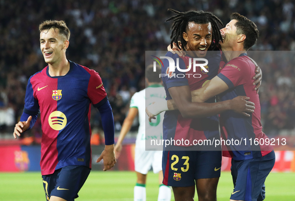 Robert Lewandowski celebrates a goal during the match between FC Barcelona and Getafe CF, corresponding to week 7 of LaLiga EA Sports, at th...