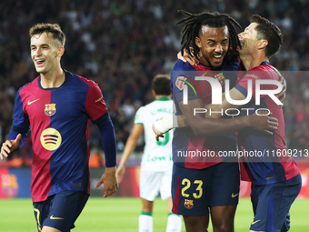 Robert Lewandowski celebrates a goal during the match between FC Barcelona and Getafe CF, corresponding to week 7 of LaLiga EA Sports, at th...