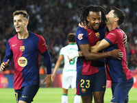 Robert Lewandowski celebrates a goal during the match between FC Barcelona and Getafe CF, corresponding to week 7 of LaLiga EA Sports, at th...