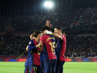 Robert Lewandowski celebrates a goal during the match between FC Barcelona and Getafe CF, corresponding to week 7 of LaLiga EA Sports, at th...