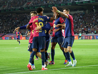 Robert Lewandowski celebrates a goal during the match between FC Barcelona and Getafe CF, corresponding to week 7 of LaLiga EA Sports, at th...