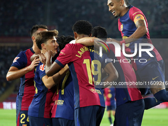 Robert Lewandowski celebrates a goal during the match between FC Barcelona and Getafe CF, corresponding to week 7 of LaLiga EA Sports, at th...