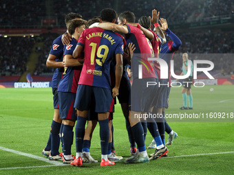 Robert Lewandowski celebrates a goal during the match between FC Barcelona and Getafe CF, corresponding to week 7 of LaLiga EA Sports, at th...