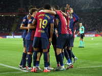 Robert Lewandowski celebrates a goal during the match between FC Barcelona and Getafe CF, corresponding to week 7 of LaLiga EA Sports, at th...