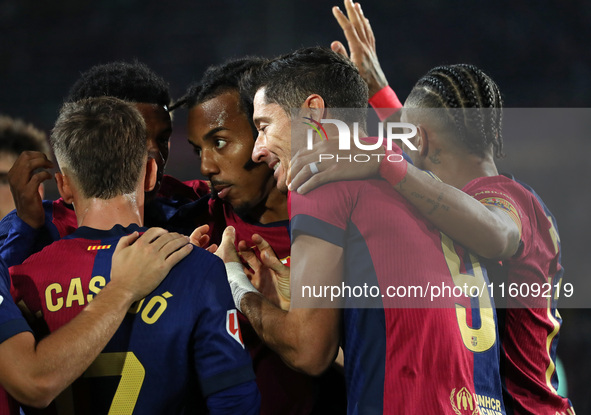 Robert Lewandowski celebrates a goal during the match between FC Barcelona and Getafe CF, corresponding to week 7 of LaLiga EA Sports, at th...