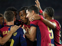 Robert Lewandowski celebrates a goal during the match between FC Barcelona and Getafe CF, corresponding to week 7 of LaLiga EA Sports, at th...