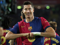 Robert Lewandowski celebrates a goal during the match between FC Barcelona and Getafe CF, corresponding to week 7 of LaLiga EA Sports, at th...