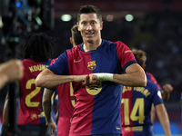 Robert Lewandowski celebrates a goal during the match between FC Barcelona and Getafe CF, corresponding to week 7 of LaLiga EA Sports, at th...