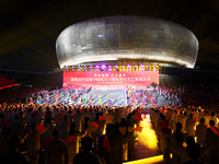 A mass performance celebrates the 75th anniversary of the founding of New China in Handan, China, on September 25, 2024. (