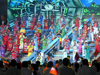 A mass performance celebrates the 75th anniversary of the founding of New China in Handan, China, on September 25, 2024. (