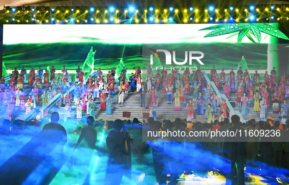 A mass performance celebrates the 75th anniversary of the founding of New China in Handan, China, on September 25, 2024. 