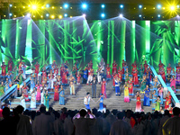 A mass performance celebrates the 75th anniversary of the founding of New China in Handan, China, on September 25, 2024. (