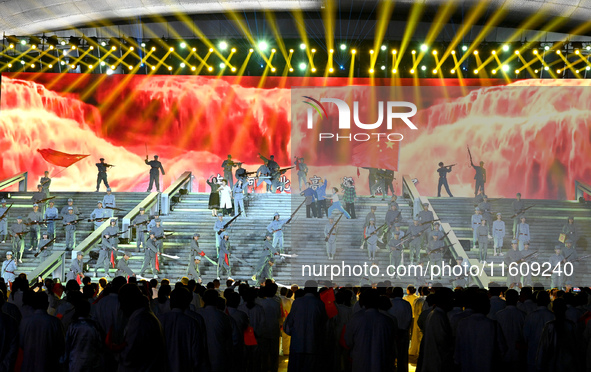 A mass performance celebrates the 75th anniversary of the founding of New China in Handan, China, on September 25, 2024. 